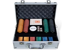 BROILISSIMO Jeu de Jetons de Poker, 300/500 Jetons de Poker de Casino avec Boîtier en Aluminium, Cartes à Jouer, 5 dés, 3 Dealer