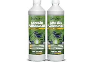 ‎BIO-CHEM bio-chem Sanitärflüssigkeit für Campingtoilette - 2x 1 L inkl. Dosierbecher - Mikrobiologischer Toilettenzusatz hochkonzentriert - Wirkt gegen Fäkalien, Papier & Gerüche im Fäkalientank -Made in DE