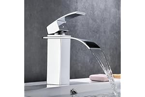 ROVOGO Waterfall Bathroom Basin Mixer Taps with Single Lever, Square Mono Brass Basin Mixer Tap Sink, Chrome