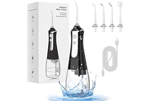 BNEHHOV Jet Dentaire Portable 2000 mAh Rechargeable Hydropulseur Dentaire IP67 avec 5 becs 3 Niveaux de Réglage 300 ml USB Chargé étanche Irrigateur Oral pour les Voyages en Famille