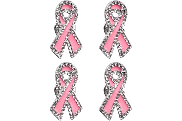 WANDIC 4 PCS Broches Octobre Rose, Pins Octobre Rose Ruban Badge Épingles de Accessoires Décoratifs en Strass pour Sensibilisation au Cancer du Sein,pour Femme