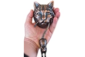 Anatolica Cat and Mouse Door Knocker, Solid Brass, 8.7 inches, Front Door Ornament (Antique Copper)