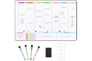 POPRUN Magnetic Calendar Whiteboard for Fridge Family Weekly Planner, A3 Family Schedule Planner with Time Slots, Reusable Dry Erase Board Meal Planner Board Monday to Sunday with 4 Markers and Eraser