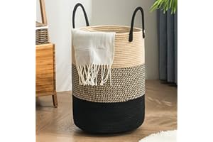 YOUDENOVA Corbeille à Linge Panier à Linge Panier de Rangement Panier Linge Sale Corde en Coton 38cm(D) x50cm(H) Z-Marron 2