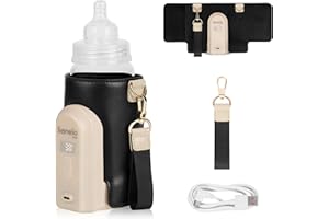LIONELO Thermup Go Evo Przenośny Podgrzewacz do Butelek dla Niemowląt, Utrzymuje Ciepło Płynów, 5 Temperatur Pracy od 38 do 50o C Ładowanie USB-C, do 9h Pracy Wyświetlacz LCD (Czarny)