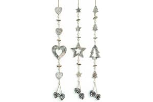 TEMPELWELT 3X Dekokette Anhänger Herz Stern Baum im Set je 60 cm lang, Holz Natur, Fensterdeko Dekogirlande Deko Winter Weihnachten