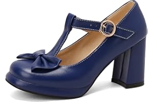 LROEY REOLY Scarpe Mary Jane da Donna con Tacco Largo, Pompe al Tallone Alto Punta Rotonda Gancio Orientabile Vestito Pumps con Plateau Semplici, Numero 33-44