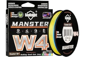 SeaKnight W4 Línea Trenzada 4 Hilos 300M/500M, PE Multifilamento Super Suave para Carpa, Doble Recubrimiento Anti-UV/Agua Salada para Pesca en Mar 15-100LB