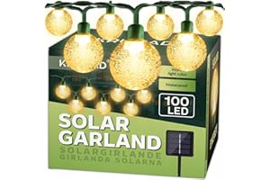 KRUMAD Girlanda Solarna LED, Oświetlenie Ogrodu i Tarasu, Wodoodporna IP65, Lampki Balkonowe, Dekoracyjne, Solarne Oświetlenie Zewnętrzne, 4 Tryby Świecenia, Ciepłe Światło (100 Lampek LED 14m)