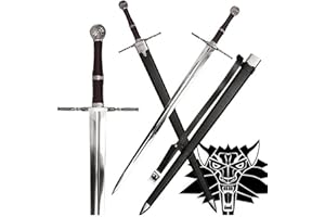 ‎57 SPECIAL REPLICAS Geralts großes Schwert inspiriert von The Witcher, Schwertt Echt Metall Replik Mit Lederscheide und Tragegurt Mittelalterliche Optik Deko Waffe für Wand oder Regal