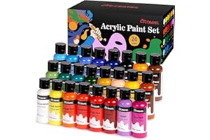 cyctravel Peinture Acrylique, 24 Couleurs 50 ml de Peinture, Acrylique Adapté à Diverses Surfaces Telles que la Toile, le Papier et le Tissu, Parfait pour les Projets de Bricolage