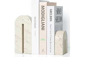 BOHDK Book Ends for Shelves, Heavy Duty Decorative Bookends, Retro Arch Book Holder for Heavy Books, Imitation Travertine Book Stopper for Home Decor, Study, Bookshelf, Desktop, Set of Two