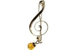 SA BROOCHES Baltic amber and sterling silver 925 cognac music clef brooch pin