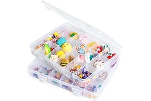 LAifu Snack Box With Compartments, 2 PCS Snackle Box Trays with 18 Removable Grids Compartments, Clear Multi Stackable Plastic Organizer Container for Snack, Fruits, Pills, Beads, Bolts and Nuts