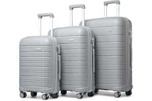 Kono Lekka twarda walizka podróżna bagaż podręczny, szary, Luggage Set of 3, Kono walizka