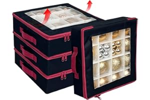 VERONLY Christmas Ball Ornaments Storage Box with Dividers - 4 Pcs Collapsible Xmas Decorations Organizer with 2 Handles and Lids for Holiday (Black)