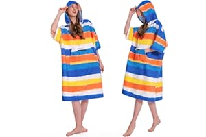 OLAOLA Poncho de Surf pour Adulte, Serviette de Bain avec Capuche et Poche, Peignoir à Langer, Poncho de Plage à Séchage Rapide pour Femmes et Hommes (Rayures)