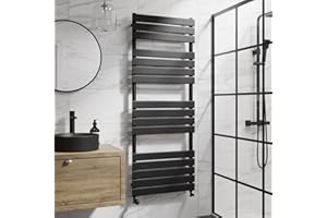 DuraTherm® 1600 x 600mm Flat Panel Heated Towel Rail Radiator Modern Central Heating Bathroom Warmer Wall Mounted Ladder Rad, Matt Black