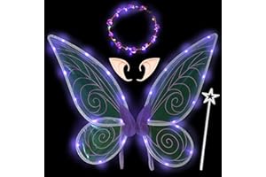 YOUYIKE LED Ali da Fata, Ali a LED per Bambini, Orecchie da Elfo, per Bambini e Adulti, Ali di Fata Bambina per Carnevale Halloween Natale e Compleanno Cosplay