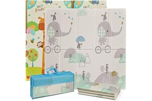 MS BabyWorld - Trendy - Alfombra de Juegos para Bebé 3 tamaños a elegir- Doble Cara, Tapete Muy acolchado (1cm Grosos), Plegable y con Bolsa de transporte (Selva/Elephant, 120 * 120)