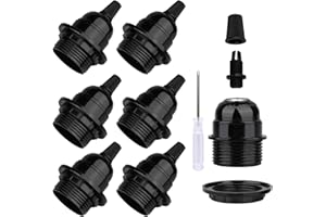 Zevnico 6 Pcs E27 Lamp Holder, Vintage Black Lampholder with Lampshade External Fixing Ring Fitting, Bakelite 250V 4A, Edison Retro Style Screw E27 Light Bulb Socket, DIY Pendant Hanging Ceiling Light