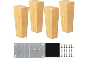 SITAYAKUMA Patas para muebles, madera, paquete de 4 patas de muebles, cono, patas de mesa, madera maciza, patas de muebles de 15 cm, patas cónicas con tornillos y deslizadores de fieltro para armario, sofá