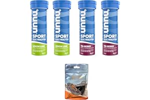 VPOINT LEISURE NUUN Sport Electrolytes Hydration Tablets - 4 Tubes of Electrolyte Tabs (40 Total Tablets) Bundled with A Pack of Elastic No-tie Reflective Shoe Laces (2 Tri-Berry / 2 Lemon Lime)