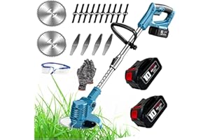 Voltix Decespugliatore a batteria, Tagliaerba Elettrico Senza Filo, Tagliabordi con 2 Batteria Testata Regolabile e Maniglia Telescopica (Blu)