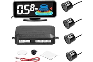 Shkalacar Sensores Aparcamiento Coche, Aparcamiento Coche Kit con 4 Sensores, Sensor Aparcamiento Coche Detección de Distancia, Pantalla LCD de Distancia, Zumbador de Advertencia de Sonido