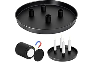 Gucass Magnet Kerzentablett für Advent Ø 25 cm mit 4 magnetischen Metall Kerzenständer Weihnachten Stabkerzenhalter Adventskranz Deko Tablett Festtags Kerzen Ständer, Farbe Schwarz