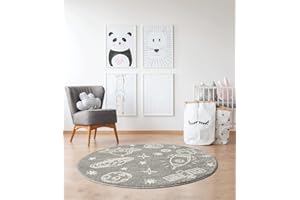 the carpet Beat Kids - Tappeto moderno per bambini, morbido, morbido, facile da pulire, resistente, grigio, 120 cm tondo