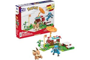 MEGA BRANDS ​MEGA Pokémon Adventure Builder Picnic toy building set, Eevee and Riolu figures​​, 193 ​bricks and pieces, gift set for boys and girls, ages 7 and up, HDL80