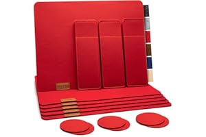 SUNDEER Le cielci® Zestaw podkładek filcowych w kolorze czerwonym, zestaw 18 sztuk, 6 podkładek, podkładki na sztućce, antypoślizgowe, zmywalne podkładki na stół, maty filcowe zmywalne | zestaw podkładek do domu, restauracji