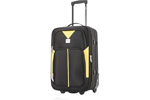 ATX LUGGAGE EST. 1991 ATX Luggage 55x35x20cm Cabin Suitcase Super Lightweight Small Suitcase Approved for 100+ Airlines Including EasyJet, Ryanair, British Airways & Virgin Atlantic (Black/Yellow, 21 Inches, 48 Liter)