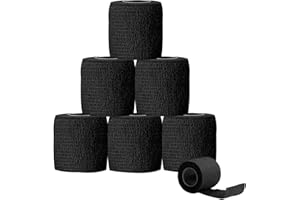 HUTVD 6 Rollos Vendaje Elástico Cohesivo, 5 cm x 4,5 m Vendaje Autoadhesivo Cinta de Vendaje Flexible Vendaje Deportivo de Tela no Tejida Cohesiva para Manos, Pies, Rodillas, Brazos, Negro