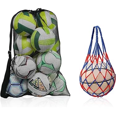 Pumuky Lot De 2 Filets De Transport Pour Ballons – Sac Filet Grand Format 10-11 Balles + Petit Modèle Portable