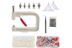 kowaku Machine de pose de perles Presse à main Outil de pose de perles avec 5 têtes de vis avec pince à épiler Perles Poinçonneuse pour maroquinerie, Blanc Beige Multicolore