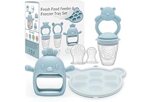 CLDY Baby Fruit Food Feeder, Mini Freezer Tray Combo, Breastmilk Popsicle Freezer Molds, BPA Free Silicone Teether for Toddler Infant for 3 Month+ Toddler Teething&Infant Self Feeding (Blue)