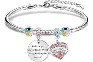 BIFRIEND Daughter Gift From Mother Father,"My Little Girl Yesterday My Friend Today My Daughter Forever" Reminder Silver Pendant Bracelet For Daughter Birthday Christmas Graduation