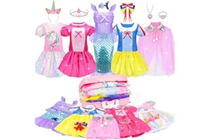 Tesok Princess Costumes for Girls,16 Pcs Princess Dress Up Clothes for Little Girl Fancy Dress Up Clothes for Kids Toddlers Party Birthday Gifts for Girls Age 3 4 5 6 7 8+ Year Old