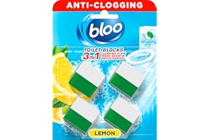 New Bloo Toilet Blocks, Pack of 4, Toilet Limescale Remover Cistern Block, Toilet Cleaner Block with Cleaning and Foaming Action, Toilet Fresheners – Lemon
