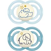 MAM Perfect Night Pacifier for Babies +16 Months, Bright Blue, 2 pcs | Glow in the Dark with MAM Extra Thin and Flexible Skin