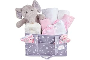 Baby Box Shop Baby Shower Geschenk - 21 Baby Essentials, Baby Geschenkset Für Neugeborene Mit Windel Organizer - Baby Geschenk Mädchen Set - BabySet Neugeboren Mädchen - Rosa