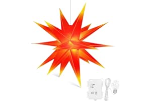 ‎QIJIEDA Qijieda 3D Weihnachtsstern Beleuchtet Batterie mit Timer - 45cm led Christbaumspitze Stern, Adventsstern Stern Zum Dekorieren von Weihnachtsbaum, Innenhof, Balkon Und Garten(Red-Yellow)