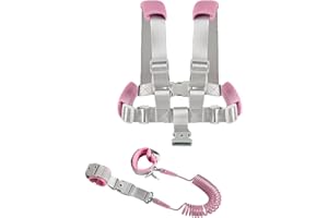TOPWAYS Smycz zapobiegająca zgubieniu malucha, 2 w 1, szelki do chodzenia i zabezpieczający pasek na nadgarstek, z klipsem na klatkę piersiową zapobiegającą ucieczce (różowy, 2 m)
