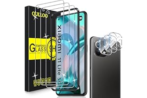 QULLOO Folia ochronna do Xiaomi Mi 11 Lite 4G / 5G / NE, 3 sztuki folii ochronnej na wyświetlacz z 3 sztukami ochrony aparatu [szkło hartowane o twardości 9H] [szkło hartowane HD] [szkło ochronne HD]