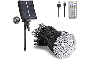 Tacobey Guirlande Lumineuse Exterieure Solaire, 20M 200 LED Guirlande Solaire avec Télécommande, 8 Modes, Etanche, Décoration pour Jardin, terrasse, Balcon (Blanche)
