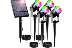 CORESLUX Solar Spot Lights Outdoor Garden RGB Solar Spotlights Color Changing Garden Uplighters Solar SpotLights Outdoor IP65 LED Waterproof Solar Lights for Trees, Shrubs, Garden Path