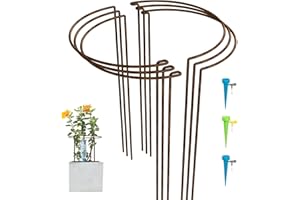 LyTaispuly 6 Pack Rusty Metal Garden Plant Support Stakes Tall(Raw Steel Designed to Rust), 40cm High Large Strong Half Round Hydrangea Ring Cage, Bow Type Flower Hoops for Outdoor Peony Rose Tomato
