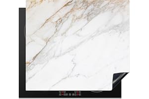 KitchenYeah© Protection Plaque Cuisson Deco Cuisine Cache Induction 59x52 cm Protege Pour Cuisiniere Protection Marbre - Pierre - Blanc - Or - Aspect marbre - Pierre - Luxe